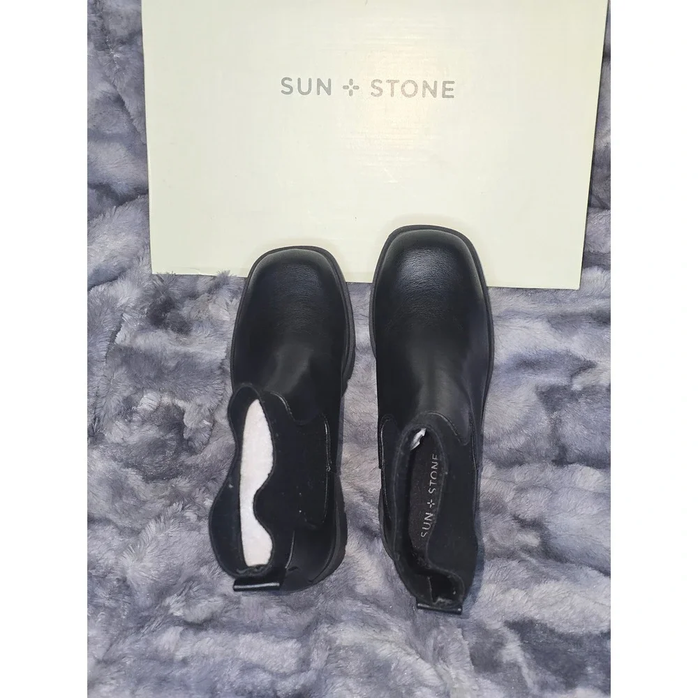 NWB Sun & Stone Verityy Black Chelsea Lug Sole Platform Boots Size‎ 6.5